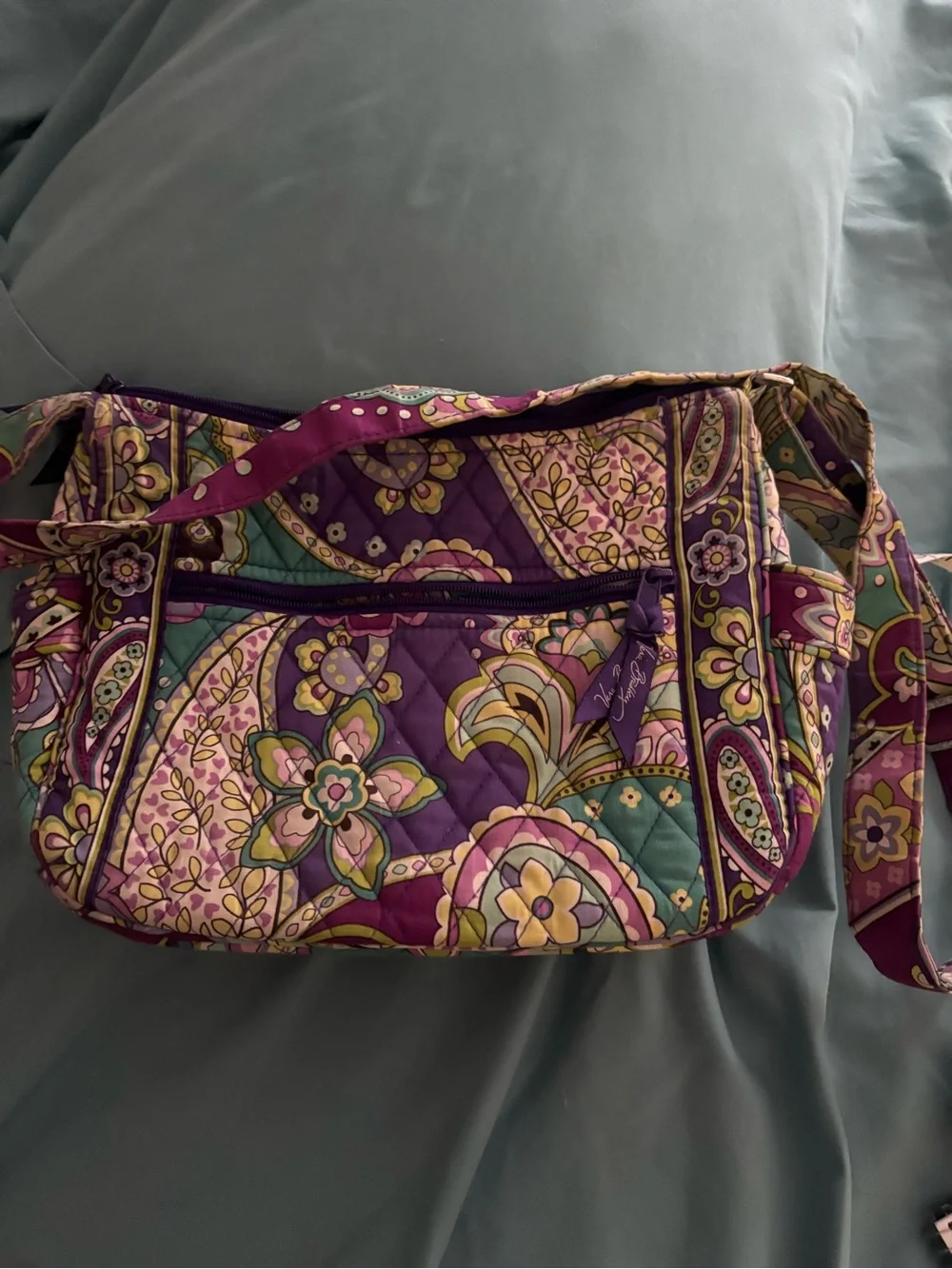 Vera Bradley Purple Floral Quilted Crossbody with Teal Accents